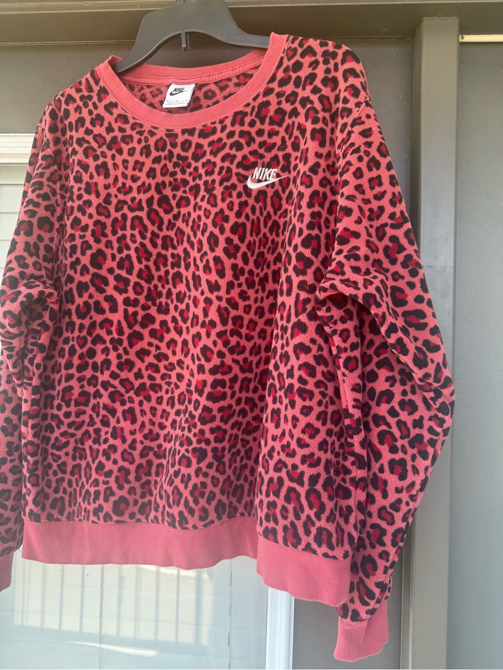 Nike Women’s Pink & Black Leopard Print Crew Sweatshirt